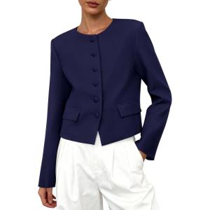 imagePRETTYGARDEN Women Blazers Business Casual Outfits 2025 Fall Fashion Long Sleeve Professional Office Work Suit Jacket ClothesNavy