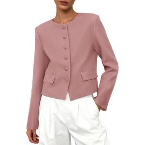 imagePRETTYGARDEN Women Blazers Business Casual Outfits 2025 Fall Fashion Long Sleeve Professional Office Work Suit Jacket ClothesPink