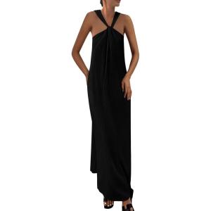 imagePRETTYGARDEN Womens 2025 Casual Long Summer Dresses Sleeveless Strappy Loose Flowy Beach Vacation Maxi Dress with PocketsBlack