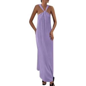 imagePRETTYGARDEN Womens 2025 Casual Long Summer Dresses Sleeveless Strappy Loose Flowy Beach Vacation Maxi Dress with PocketsPurple