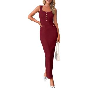 imagePRETTYGARDEN Womens 2025 Summer Bodycon Maxi Dresses Sleeveless Buttons Knit Spring Elegant Wedding Guest Cocktail DressWine Red