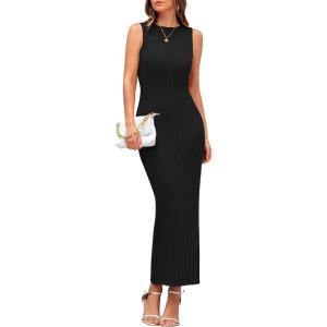 imagePRETTYGARDEN Womens 2025 Summer Casual Maxi Dresses Ribbed Knit Sleeveless Bodycon Elegant Going Out Beach Vacation ClothesBlack