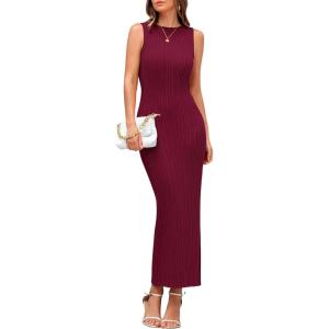 imagePRETTYGARDEN Womens 2025 Summer Casual Maxi Dresses Ribbed Knit Sleeveless Bodycon Elegant Going Out Beach Vacation ClothesWine Red