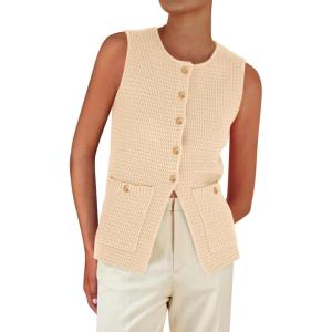 imagePRETTYGARDEN Womens 2025 Summer Sweater Vest Sleeveless Knit Cardigan Button Down Tank Tops Trendy Business Casual OutfitsApricot
