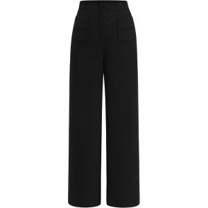 imagePRETTYGARDEN Womens Dressy Casual Dress Pants 2025 Fall Straight Leg High Elastic Waisted Stretch Trouser SlacksBlack