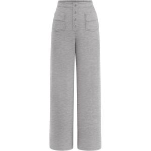 imagePRETTYGARDEN Womens Dressy Casual Dress Pants 2025 Fall Straight Leg High Elastic Waisted Stretch Trouser SlacksGrey