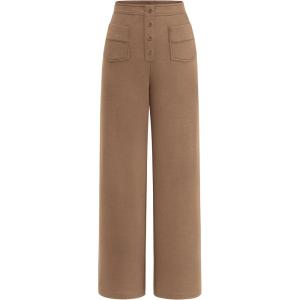 imagePRETTYGARDEN Womens Dressy Casual Dress Pants 2025 Fall Straight Leg High Elastic Waisted Stretch Trouser SlacksKhaki