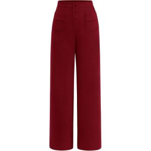 imagePRETTYGARDEN Womens Dressy Casual Dress Pants 2025 Fall Straight Leg High Elastic Waisted Stretch Trouser SlacksWine Red