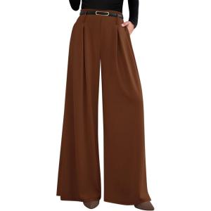 imagePRETTYGARDEN Womens Fall Wide Leg Trousers 2025 High Elastic Waist Loose Pleated Long Flowy Palazzo Work Pants with PocketsRed Brown