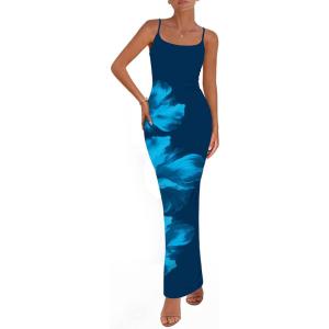 imagePRETTYGARDEN Womens Floral Maxi Dress Summer 2025 Sexy Spaghetti Strap Slip Bodycon Mesh Beach Vacation DressesFloral Dark Blue