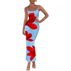 imagePRETTYGARDEN Womens Floral Maxi Dress Summer 2025 Sexy Spaghetti Strap Slip Bodycon Mesh Beach Vacation DressesLight Blue