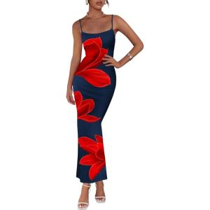 imagePRETTYGARDEN Womens Floral Maxi Dress Summer 2025 Sexy Spaghetti Strap Slip Bodycon Mesh Beach Vacation DressesNavy