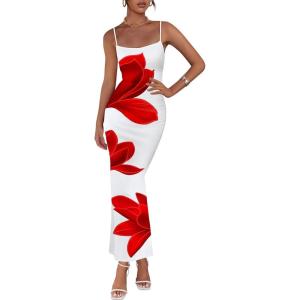imagePRETTYGARDEN Womens Floral Maxi Dress Summer 2025 Sexy Spaghetti Strap Slip Bodycon Mesh Beach Vacation DressesWhite