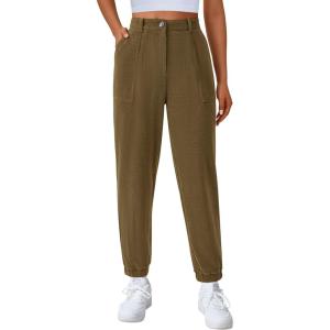 imagePRETTYGARDEN Womens Pants Dressy Casual 2025 Fall Elastic High Waisted Work Office Corduroy Trouser Slacks with PocketsArmy Green