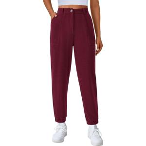imagePRETTYGARDEN Womens Pants Dressy Casual 2025 Fall Elastic High Waisted Work Office Corduroy Trouser Slacks with PocketsWine Red