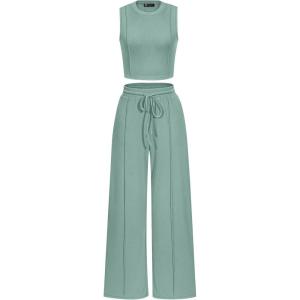 imagePRETTYGARDEN Womens Summer 2 Piece Loungewear Set Cropped Tank Top Wide Leg Sweatpants Tracksuit Casual OutfitsFruit Green