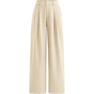 imagePRETTYGARDEN Womens Summer Elastic High Waisted Work Pants Straight Leg Dressy Business Casual Trousers Slacks PocketsBeige