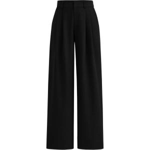 imagePRETTYGARDEN Womens Summer Elastic High Waisted Work Pants Straight Leg Dressy Business Casual Trousers Slacks PocketsBlack