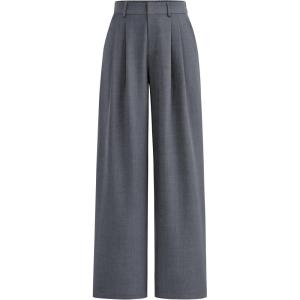 imagePRETTYGARDEN Womens Summer Elastic High Waisted Work Pants Straight Leg Dressy Business Casual Trousers Slacks PocketsDark Grey
