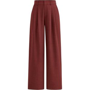imagePRETTYGARDEN Womens Summer Elastic High Waisted Work Pants Straight Leg Dressy Business Casual Trousers Slacks PocketsRust Red