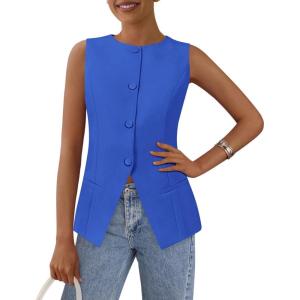 imagePRETTYGARDEN Womens Summer Suit Vest Tops 2025 Dressy Business Casual Sleeveless Button Down Trendy Fashion Blazer WaistcoatBlue