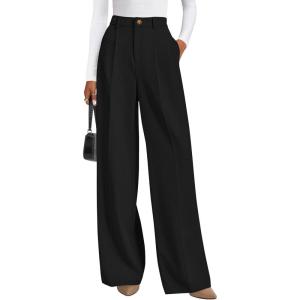 imagePRETTYGARDEN Womens Wide Leg Dress Pants 2025 Business Casual Flowy Work Palazzo Pants High Waisted Slacks TrousersBlack