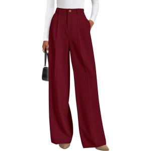 imagePRETTYGARDEN Womens Wide Leg Dress Pants 2025 Business Casual Flowy Work Palazzo Pants High Waisted Slacks TrousersBurgundy