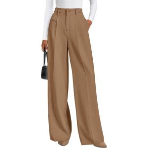 imagePRETTYGARDEN Womens Wide Leg Dress Pants 2025 Business Casual Flowy Work Palazzo Pants High Waisted Slacks TrousersKhaki