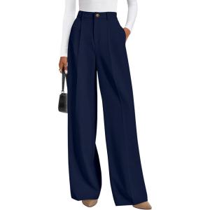 imagePRETTYGARDEN Womens Wide Leg Dress Pants 2025 Business Casual Flowy Work Palazzo Pants High Waisted Slacks TrousersNavy