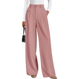 imagePRETTYGARDEN Womens Wide Leg Dress Pants 2025 Business Casual Flowy Work Palazzo Pants High Waisted Slacks TrousersPink