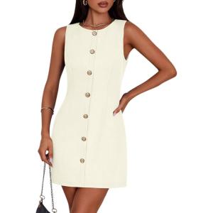 imagePRETTYGARDEN Work Dresses for Women 2025 Summer Business Formal Short Dress Sleeveless Button Down Elegant Office OutfitsApricot