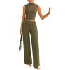 imagePRETTYGARDEN 2 Piece Sets for Women Summer 2025 Airport Travel Outfits Crop Tank Tops Wide Leg Pants Matching Lounge SetsArmy Green