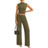 imagePRETTYGARDEN 2 Piece Sets for Women Summer 2025 Airport Travel Outfits Crop Tank Tops Wide Leg Pants Matching Lounge SetsArmy Green