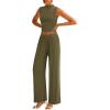 imagePRETTYGARDEN 2 Piece Sets for Women Summer 2025 Airport Travel Outfits Crop Tank Tops Wide Leg Pants Matching Lounge SetsArmy Green