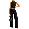 imagePRETTYGARDEN 2 Piece Sets for Women Summer 2025 Airport Travel Outfits Crop Tank Tops Wide Leg Pants Matching Lounge SetsBlack