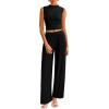imagePRETTYGARDEN 2 Piece Sets for Women Summer 2025 Airport Travel Outfits Crop Tank Tops Wide Leg Pants Matching Lounge SetsBlack
