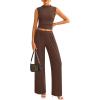 imagePRETTYGARDEN 2 Piece Sets for Women Summer 2025 Airport Travel Outfits Crop Tank Tops Wide Leg Pants Matching Lounge SetsCoffee