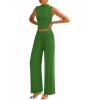imagePRETTYGARDEN 2 Piece Sets for Women Summer 2025 Airport Travel Outfits Crop Tank Tops Wide Leg Pants Matching Lounge SetsGreen