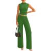 imagePRETTYGARDEN 2 Piece Sets for Women Summer 2025 Airport Travel Outfits Crop Tank Tops Wide Leg Pants Matching Lounge SetsGreen