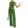 imagePRETTYGARDEN 2 Piece Sets for Women Summer 2025 Airport Travel Outfits Crop Tank Tops Wide Leg Pants Matching Lounge SetsGreen