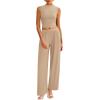 imagePRETTYGARDEN 2 Piece Sets for Women Summer 2025 Airport Travel Outfits Crop Tank Tops Wide Leg Pants Matching Lounge SetsKhaki