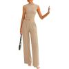 imagePRETTYGARDEN 2 Piece Sets for Women Summer 2025 Airport Travel Outfits Crop Tank Tops Wide Leg Pants Matching Lounge SetsKhaki