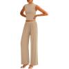 imagePRETTYGARDEN 2 Piece Sets for Women Summer 2025 Airport Travel Outfits Crop Tank Tops Wide Leg Pants Matching Lounge SetsKhaki