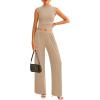 imagePRETTYGARDEN 2 Piece Sets for Women Summer 2025 Airport Travel Outfits Crop Tank Tops Wide Leg Pants Matching Lounge SetsKhaki