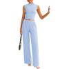 imagePRETTYGARDEN 2 Piece Sets for Women Summer 2025 Airport Travel Outfits Crop Tank Tops Wide Leg Pants Matching Lounge SetsLight Blue