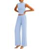 imagePRETTYGARDEN 2 Piece Sets for Women Summer 2025 Airport Travel Outfits Crop Tank Tops Wide Leg Pants Matching Lounge SetsLight Blue