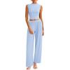 imagePRETTYGARDEN 2 Piece Sets for Women Summer 2025 Airport Travel Outfits Crop Tank Tops Wide Leg Pants Matching Lounge SetsLight Blue