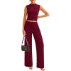 imagePRETTYGARDEN 2 Piece Sets for Women Summer 2025 Airport Travel Outfits Crop Tank Tops Wide Leg Pants Matching Lounge SetsWine Red