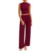 imagePRETTYGARDEN 2 Piece Sets for Women Summer 2025 Airport Travel Outfits Crop Tank Tops Wide Leg Pants Matching Lounge SetsWine Red