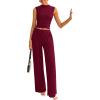 imagePRETTYGARDEN 2 Piece Sets for Women Summer 2025 Airport Travel Outfits Crop Tank Tops Wide Leg Pants Matching Lounge SetsWine Red
